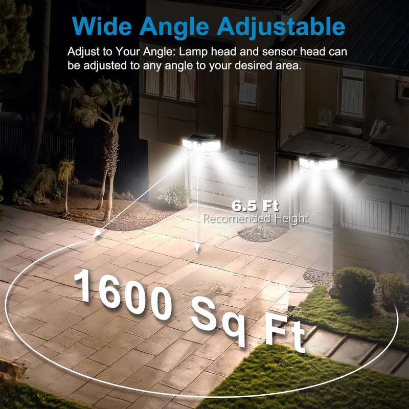 AmeriTop Solar Lights Outdoor, 2 Pack LED High Brightness Cordless Solar Motion Sensor Lights; 3 Adjustable Heads, 270° Wide Angle Illumination, IP65 Waterproof, Security LED Wall Light(Daylight) - Image 3
